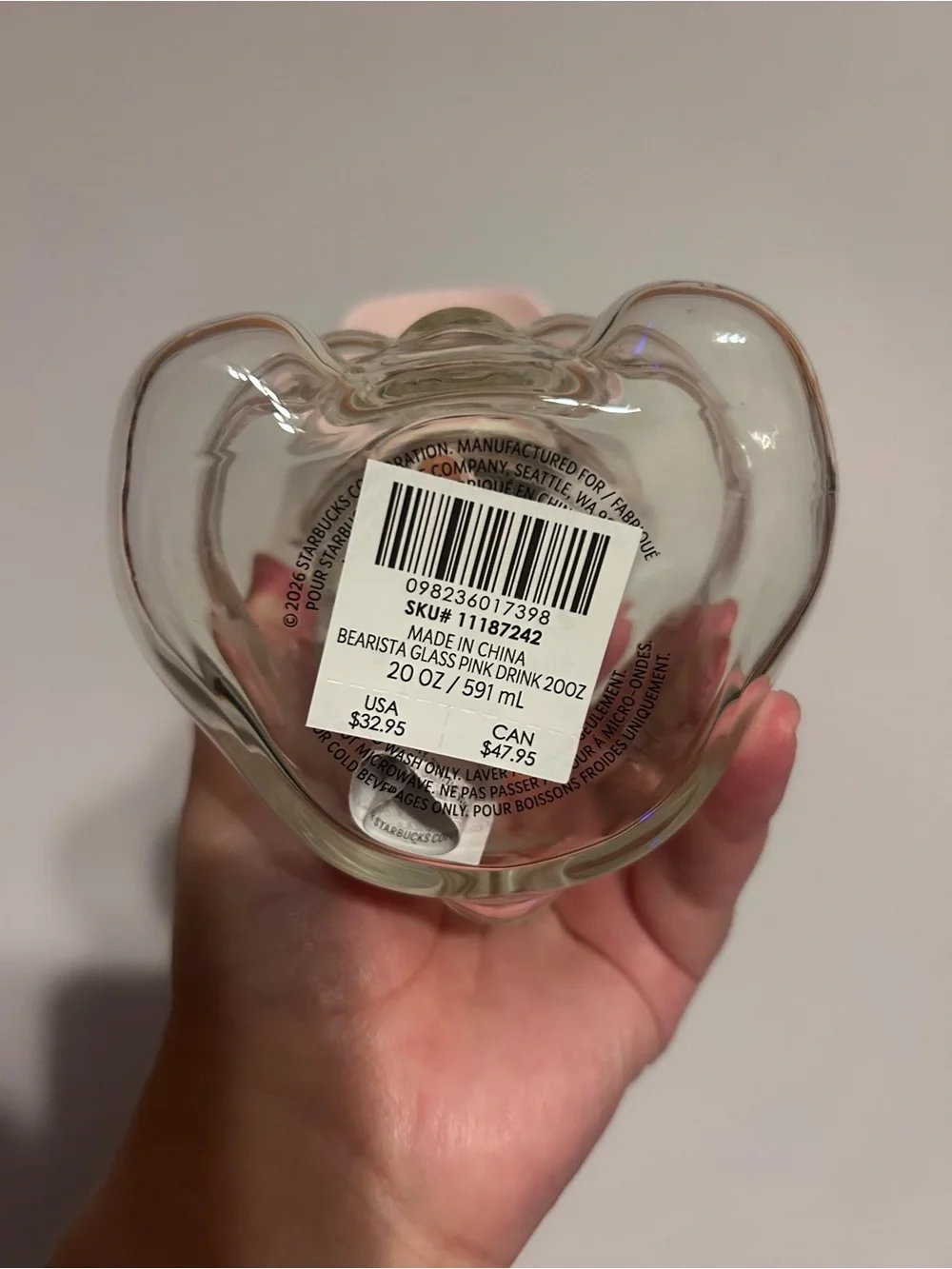 Starbucks Clear Bear Tumbler with Pink Straw and Strawberry Lid